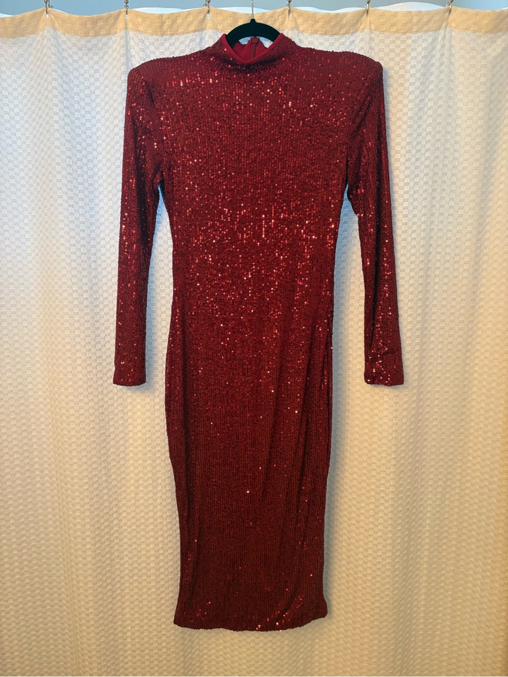 JLUXLABEL Red Sequin Long Sleeve Midi Dress